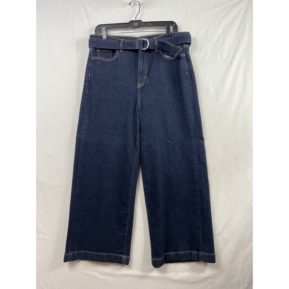 Banana Republic Wide Leg Crop Jeans Women 31 Dark Wash Belted High Rise Premium